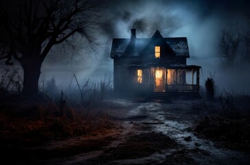 Haunting Ghostly house. Creepy evil fear. Generate Ai