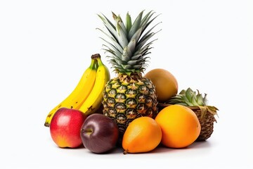 Naklejka na ściany i meble fruits pineapple, apple, orange, banana on white background. generative AI