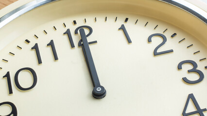 Fototapeta na wymiar analog clock hands indicating 00:00 or 12:00