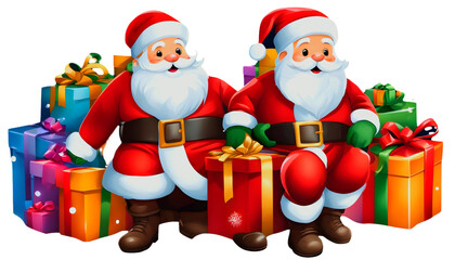 santa claus with gifts on transparent background, green screen 