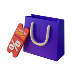 Black Friday Shopping bag Discount Coupon  Icon Isolated 3D Render Illustration