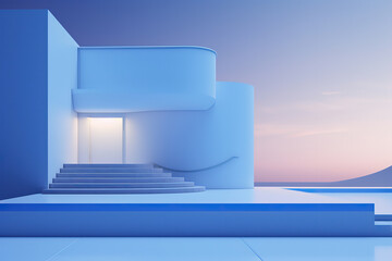 Minimal and Surreal Architecture, blue color palette, generative ai
