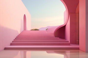 Minimal and Surreal Architecture, pink color palette, generative ai 