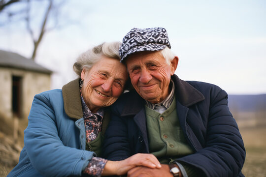 Portrait of an elderly couple, a lifetime of friendship, generative ai 