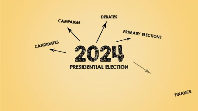 2024 Presidential Election Concept. Illustration with keywords, icons and arrows