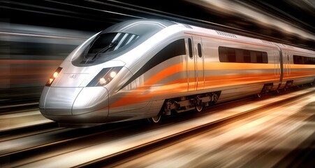 High Speed ​​Train with flashes of light.clouds. Generative AI