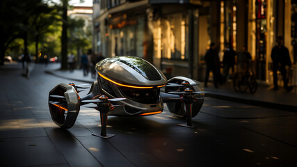 Drohnen Taxi zum transport von Menschen im edlen modernen Design im Querformat für Banner, ai generativ - obrazy, fototapety, plakaty