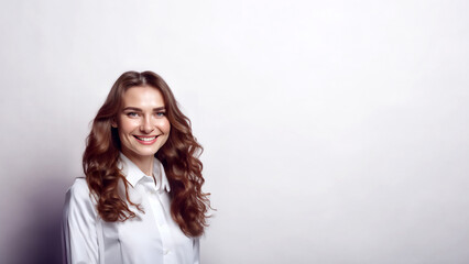 Fototapeta premium Beautiful woman smiling isolated on studio background with copyspace area