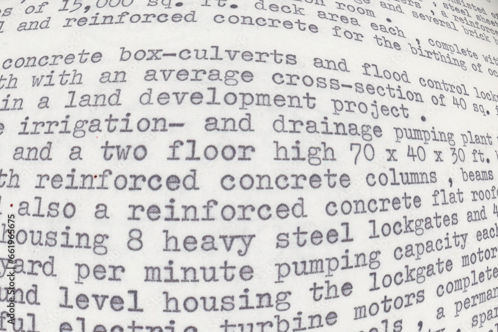 Poster distorted text written on an old typewriter. it is part of a resume of a civil engineer who has work