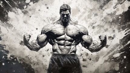 Fototapeta na wymiar Illustration of a male bodybuilder on steroids 