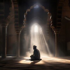 A person praying under a bright light. created with generative AI