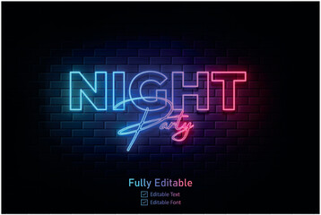 Neon effect for edible text neon style effect logo and night club logo and night party poster text