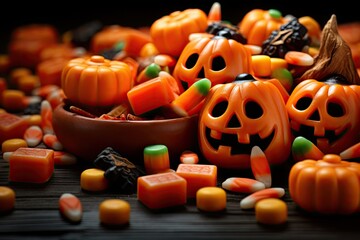 halloween candy with pumpkin and jackolanterns Generative Ai