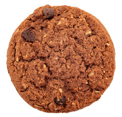 Oatmeal cookies with chocolate pieces on a white background. Cookie isolate