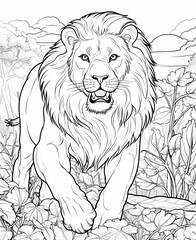lion at jungle - Coloring Page
