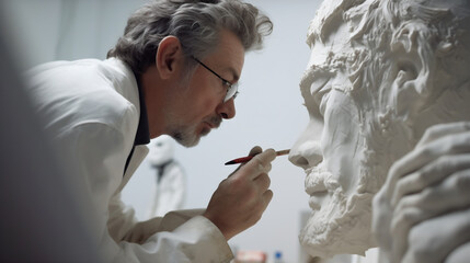 Sculpteur dans son atelier en train de travailler sur une sculpture - obrazy, fototapety, plakaty