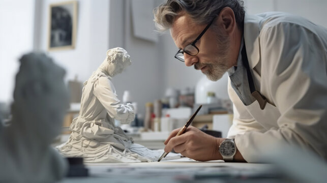 Sculpteur dans son atelier en train de travailler sur une sculpture