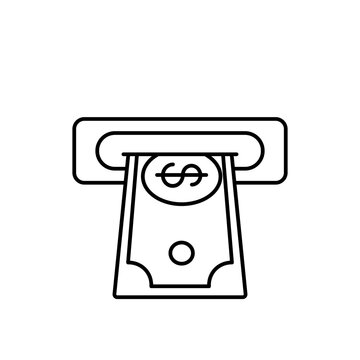 Withdrawal icon. Cash out linear symbol. Bill acceptor icon.