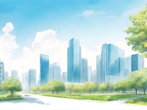 Beautiful park in the modern city. AI generated illustration