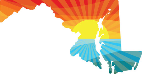 Colorful Sunset Outline of Maryland Vector Graphic Illustration Icon
