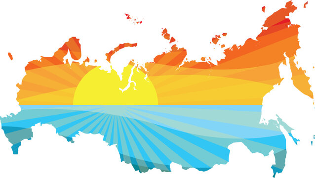 Colorful Sunset Outline of Russia Vector Graphic Illustration Icon
