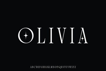 Fototapeta premium Elegant luxury condensed serif alphabet display font vector. Creative minimalist typography style