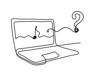 Abstract laptop and question mark as line drawing on white background. Vector