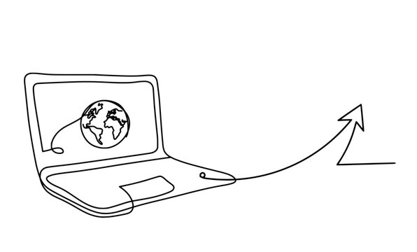 Abstract laptop and direction as line drawing on white background. Vector
