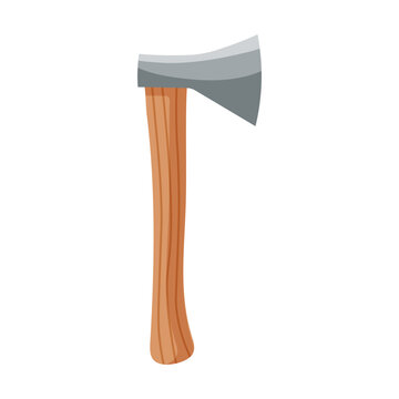 Grey ax with brown handle. Cartoon isolated vector illustration on white background