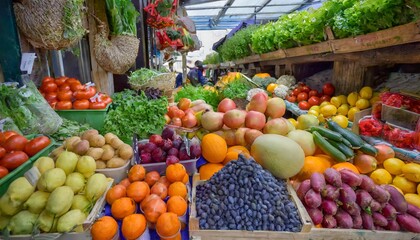 fruit and vegetable market - obrazy, fototapety, plakaty