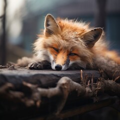Obraz premium Sad homeless fox dreaming about home.