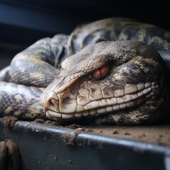 Sad homeless snake dreaming about home.