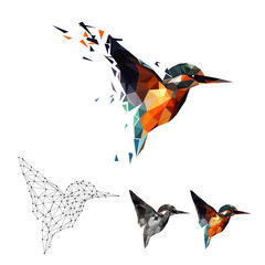 Vibrant Geometric Kingfisher: A Low Poly Avian Delight, Futuristic Lowpoly Kingfisher - obrazy, fototapety, plakaty
