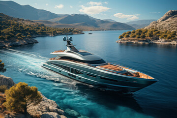 Beautiful yacht  on blue sea with sky. luxury and expensive lifestyle.  Rest and relaxation concept.