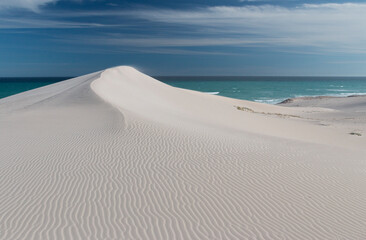 white sand dune with the ocean in the background, De Hoop Nature Reserve, Overberg, South Africa