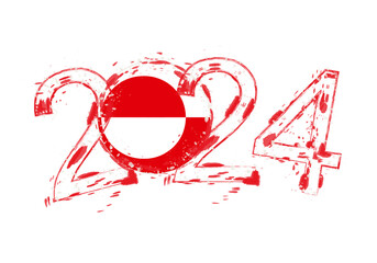 2024 Year in grunge style with flag of Greenland.