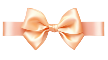 Beautiful shiny silk beige bow isolated on transparent background, decorative design png element, clip art festive object.