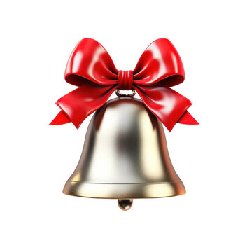 recommend clip art: Beautiful shiny Christmas bell with red silk bow isolated on transparent background, png decorative clip art element. Festive object.