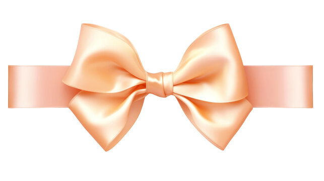 Beautiful shiny silk beige bow isolated on transparent background, decorative design png element, clip art festive object.