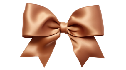 Beautiful shiny silk brown bow isolated on transparent background, decorative design png element, clip art festive object.
