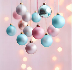 Christmas background with pastel light elegant balls.