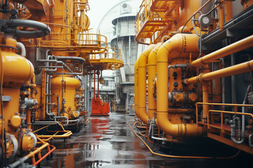 Pipeline, storage tanks and pipe rack of petroleum, chemical, hydrogen or ammonia industrial plant. Industrial zone Close up