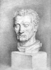 Pencil drawing. Marble bust of Gattamelata (Erasmo of Narni)