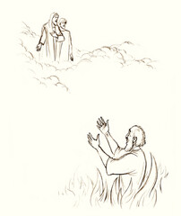 Pencil drawing. Bible story. The rich man in hell