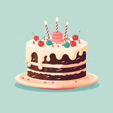 Beautiful photo of cake with birthday candles in flat design Ai generated art