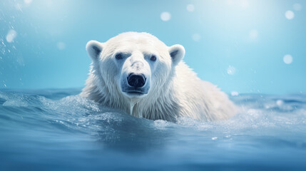 Naklejka premium In this powerful portrait, a majestic polar bear stands alone on a single ice floe, serving as a poignant visual representation of the global warming crisis.