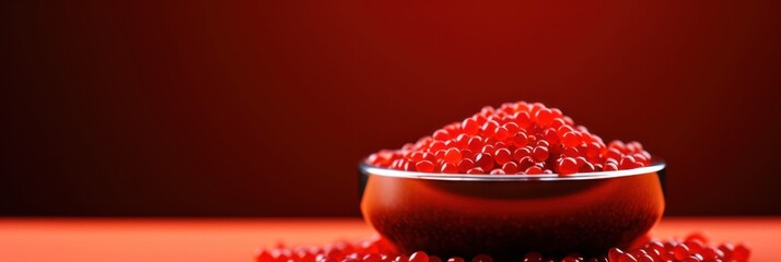 Delicious red caviar, wide horizontal panoramic banner with copy space, or web site header with empty area for text. - obrazy, fototapety, plakaty