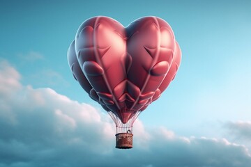 Imaginative hot-air balloon in the shape of a heart. Generative AI