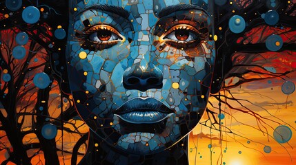 abstrakcyjna sztuka komputerowa twarzy na kolorowo