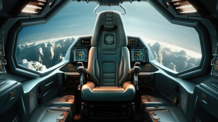 Interior of a spaceship cockpit.